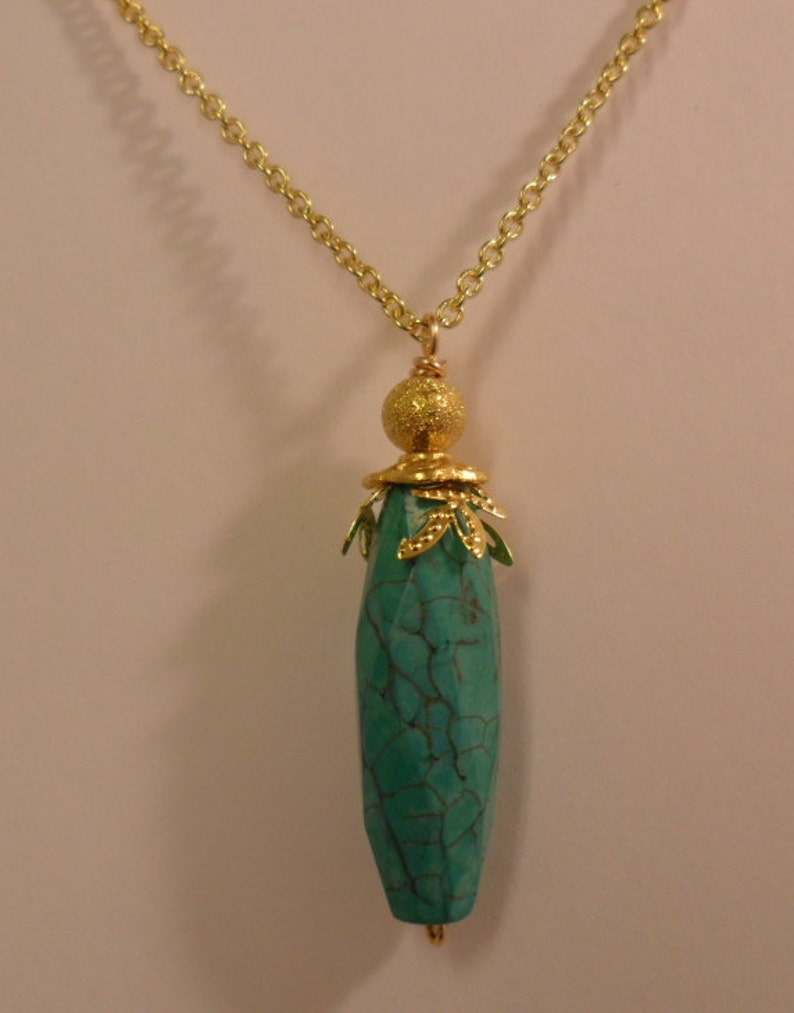 Turquoise Long Drop Faceted Gemstone Necklace in Gold Plated,Gemstone Necklace,Gold Plated image 3