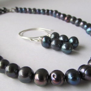 Set of Pearl- Black Pearl Necklace,Pearl Necklace,Pearl Earrings,Black Pearl,Bridal Gift,Fresh Water Pearl,Weddings,Dangle Pearl Earrings