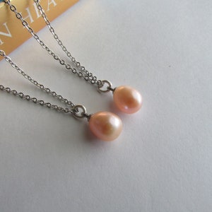 Set of 2- Peach Necklace,Pearl Necklace,Stainless Steel Necklace,Peach Pearl Necklace,Pearl Necklace,Rice Pearl Necklace,Freshwater Pearl