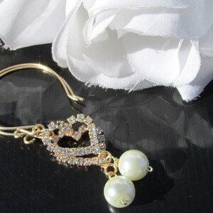 Gold Earrings,Pearl Earrings,Bridal,Rhinestone,Dangle Earrings,Bridal Gift,Wedding Gift,Birthday Gift,White Pearl Earrings image 3