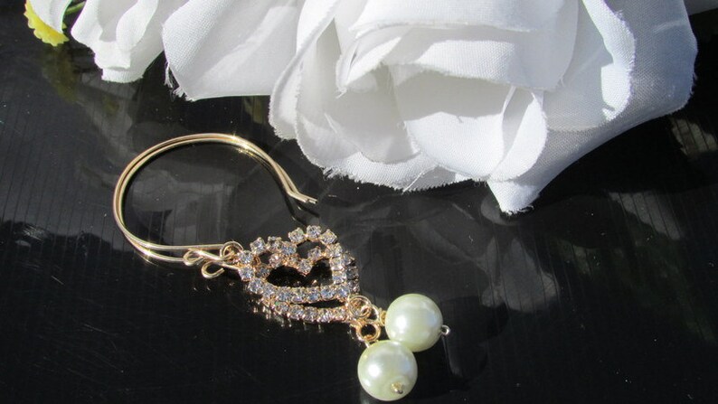 Gold Earrings,Pearl Earrings,Bridal,Rhinestone,Dangle Earrings,Bridal Gift,Wedding Gift,Birthday Gift,White Pearl Earrings image 4