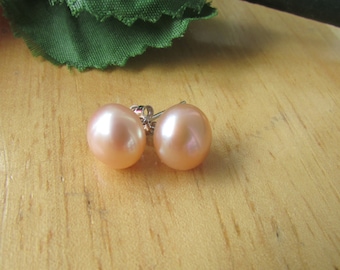 Pendientes de perla de agua dulce color melocotón, regalo de boda, regalo de dama de honor, pendientes de plata de ley con perla de agua dulce color melocotón patata.