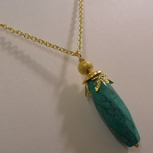 Turquoise Long Drop Faceted Gemstone Necklace in Gold Plated,Gemstone Necklace,Gold Plated image 1