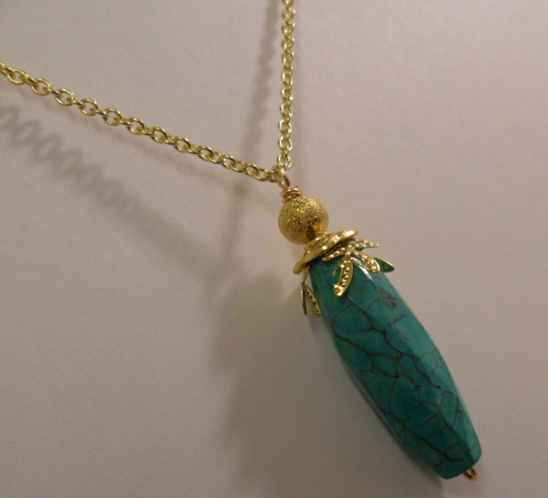 Turquoise Long Drop Faceted Gemstone Necklace in Gold Plated,Gemstone Necklace,Gold Plated image 1