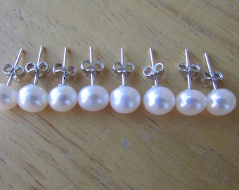 Set de pendientes de cuatro perlas, perla blanca, perla de agua fresca, regalo de novia, plata de ley, pendientes de perno, regalo de boda, regalo de novia, perla