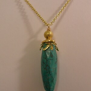 Turquoise Long Drop Faceted Gemstone Necklace in Gold Plated,Gemstone Necklace,Gold Plated image 2