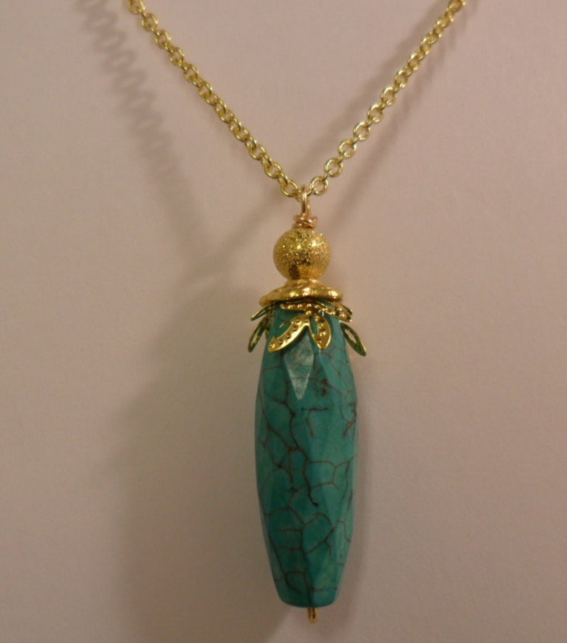 Turquoise Long Drop Faceted Gemstone Necklace in Gold Plated,Gemstone Necklace,Gold Plated image 2