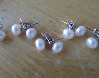 Juego de 5 pendientes de perlas, pendientes de perlas blancas, regalo de boda, pendientes de perlas 925, perlas de agua dulce.