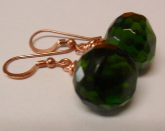 Simple Dangle Emerald Green Faceted Onion Quartz Glass Copper  Earrings-Free Shipping