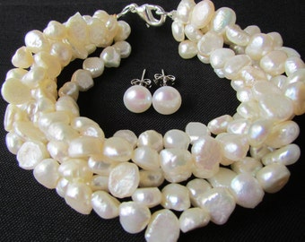 Set of Pearl- White Pearl,5 Rows of White Pearl Bracelet  Wedding Gift Wedding Pearl Bridal Gift Bridesmaid Gift Birthday Gift Pearl