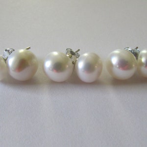 Set of 3- White Pearl Earrings, Stud Pearl Earrings, Pearl Earrings, 925 Earrings, Potato Pearl Earrings, Freshwater Pearl, Bridal Gift,