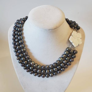 Black Pearl Necklace, Flower Pearl Necklace, Freshwater Pearl Necklace, Pearl Necklace, Shell Pearl Necklace, Wedding Pearl, Bridal Gift