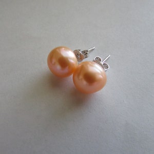 10-11mm Peach Stud Pearl Earrings,Pearl Earrings,Light Peach Earrings,Silver Earrings,Freshwater Pearl,Stud Earrings,Stud pearl Earrings
