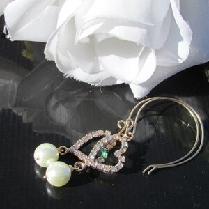 Gold Earrings,Pearl Earrings,Bridal,Rhinestone,Dangle Earrings,Bridal Gift,Wedding Gift,Birthday Gift,White Pearl Earrings image 5