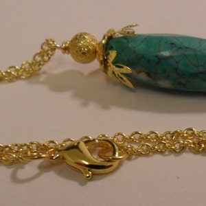 Turquoise Long Drop Faceted Gemstone Necklace in Gold Plated,Gemstone Necklace,Gold Plated image 4