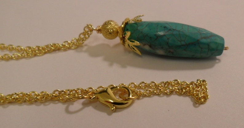 Turquoise Long Drop Faceted Gemstone Necklace in Gold Plated,Gemstone Necklace,Gold Plated image 4