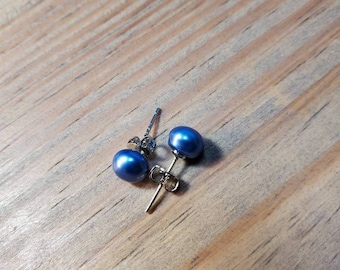 Blue Pearl Earrings,925 Stud Pearl Earrings, Pearl Earrings, Freshwater Pearl Earrings, Potato Pearl Earrings, Blue Earrings, Wedding Pearl