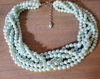 6mm Pearl Necklace, Twisted Pearl Necklace, Teal Pearl Necklace, Light Blue Pearl Necklace, Light Green Pearl, Bridal Gift, Wedding Pearl