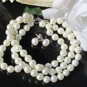 Set of Pearl, 925 Stud Pearl Earrings, Pearl Earrings, White South Sea Shell Pearl Bracelet, Beige Pearl Bracelet, White Earrings,Weddings