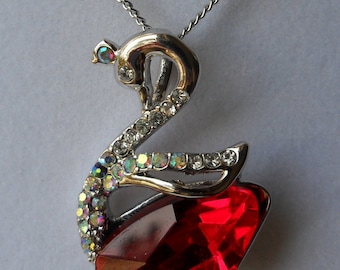 On Sale-Ready to ship,Lovely Beautiful  diamond crystal, swan Red Crystal Pendant Necklace,Red Necklace Was 16.99 Now 9.99