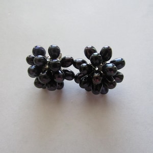 Black Pearl Earrings,Black Pearl Stud Pearl Earrings,Pearl Earrings,Rice Pearl Earrings,Black Earrings,Freshwater Pearl Earrings