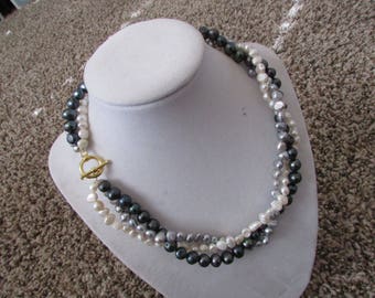 Black White Pearl Necklace,Bridal Jewerly,Pearl Jewelry,Pearl Necklace