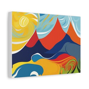Canvas Art, Mountain Sunset Lake Landscape Wall Decor, Stretched Matte Print, 1 25&quot;, Vibrant Nature Scene, Home Office Decoration,