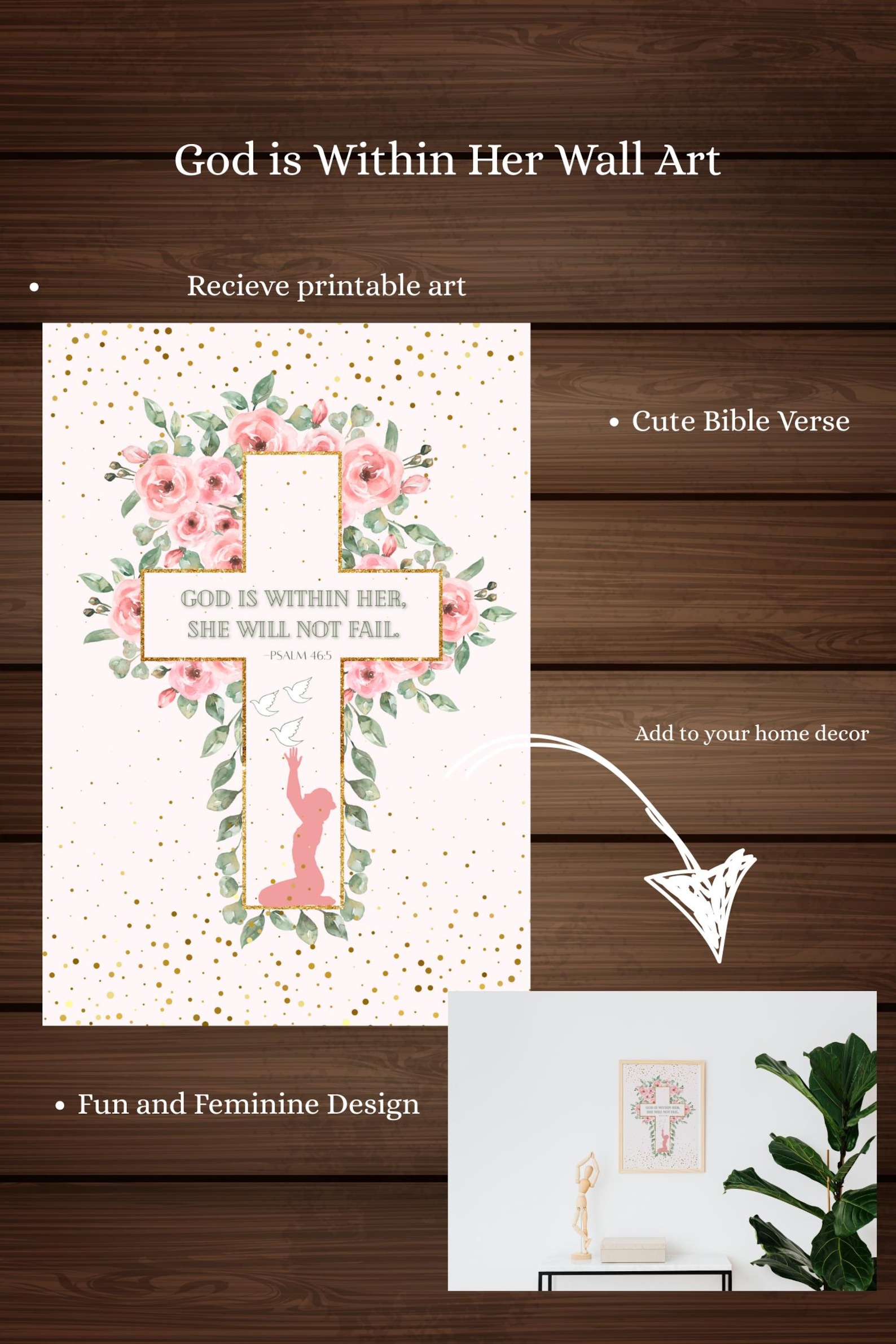 God is Within Her Wall Art| Faith-based Inspiration Quote| Psalm | Pink ...