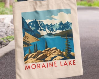Moraine Lake Canada Tote Bag | Retro Travel Souvenir