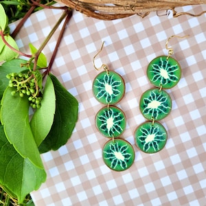 Kiwi Slice Dangle Earrings,Tropical Kiwi Earrings,Handmade Polymer Clay Fruit Jewelry,Green Fruit Inspired Statement Earrings,KiwiLover Gift