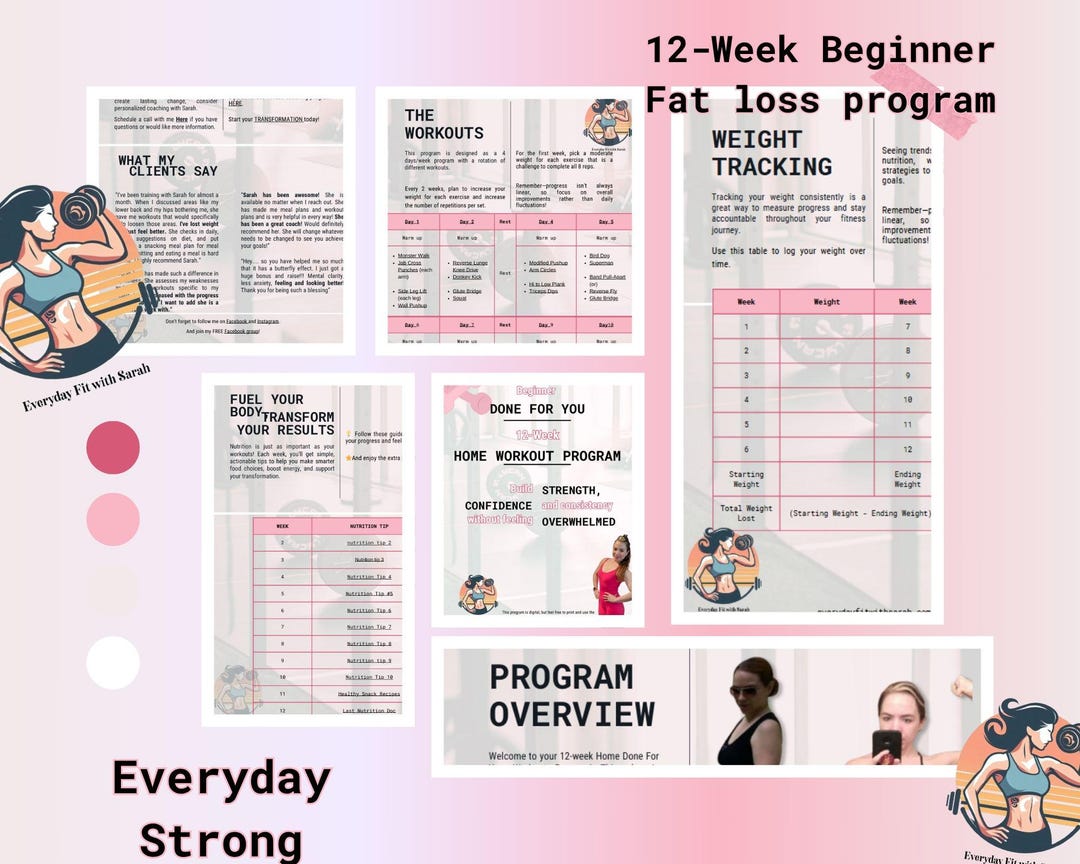 12-week Beginner Workout Plan for Women: Strength & Fat Loss (home or ...