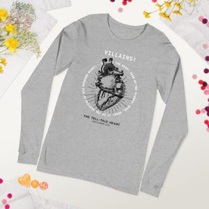 Edgar Allan Poe T-shirt | Det avslöjande hjärtat citat | Unisex långärmad T-shirt | T-shirt med förbjudna böcker | Bokliknande gåva | Anatomisk hjärtgrafik Athletic Heather