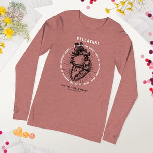 Edgar Allan Poe T-shirt | Det avslöjande hjärtat citat | Unisex långärmad T-shirt | T-shirt med förbjudna böcker | Bokliknande gåva | Anatomisk hjärtgrafik Heather Mauve