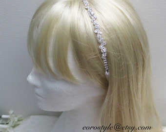 Rhinestone Bridal Hairtie, Bridal Headband with Ribbon, Wedding Headband, Bridal Hair Piece, Bridal Headband Headpiece, Bridal Hair