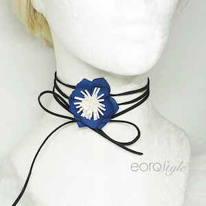Dark Blue Flower Choker, Boho Choker, Hippie Flower Choker, Flower Choker, Bridal Jewelry, Bridesmaid Jewelry, Prom Choker, Gift