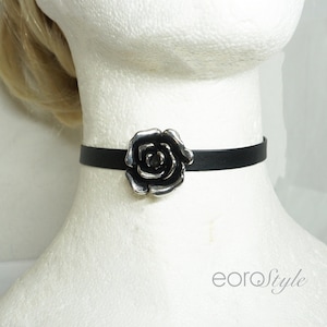 Silver Flower Choker, Metal Flower Choker, Boho Jewelry, Black Choker, Gothic Choker, Necklace, 90s choker, Jewelry for girlfriend