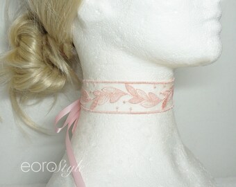 Valetine Necklace, Coral Pink Rose Lace Choker, Kpop Choker, Cute Choker, Wedding Jewlery, Sexy Choker, Boho Jewelry Necklace, Prom Necklace