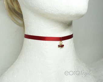 Red Charm Choker, Beaded Choker, Red Satin Choker, Mother's Day Gift, Bridesmaid Jewelry, Prom Jewelry, Wedding Choker, Made in America