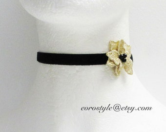 Silver Flower Choker, Flower Choker, Boho Jewelry, Black Choker, Gothic Choker, Fun Choker Necklalce, 90s choker, Boho Jewelry Necklace