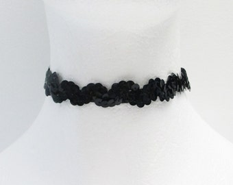 Sequins Choker, Sexy Choker, Black Choker, Party Choker, Bridesmaid Gift, Necklalce, 90s choker, Halloween Costume, New Years eve party