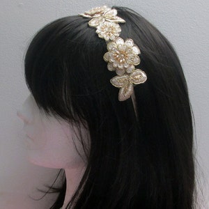 Wedding Gold Headband, Gold Lace Bridal Headband, Bridal Headband Headpiece Wedding Hair Accessories, Wedding Headpiece, Gold Hair Band