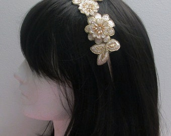 Wedding Gold Headband, Gold Lace Bridal Headband, Bridal Headband Headpiece Wedding Hair Accessories, Wedding Headpiece, Gold Hair Band