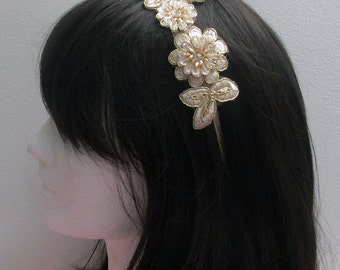 10Wedding Gold Headband, Gold Lace Bridal Headband, Bridal Headband Headpiece Wedding Hair Accessories, Wedding Headpiece, Gold Hair Band