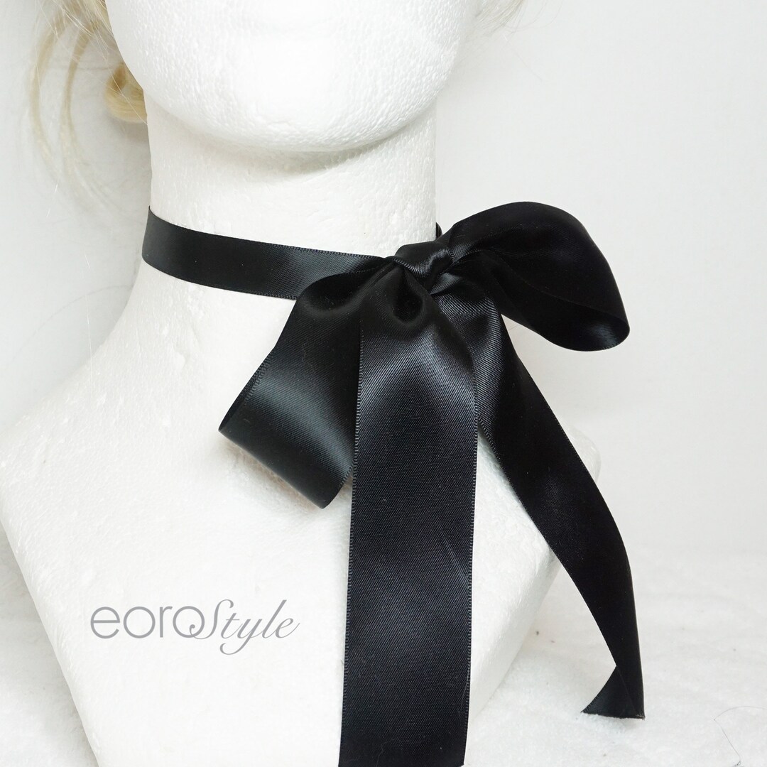 Black Bow Choker, Elegant Black Satin Ribbon Choker, Gothic Choker ...