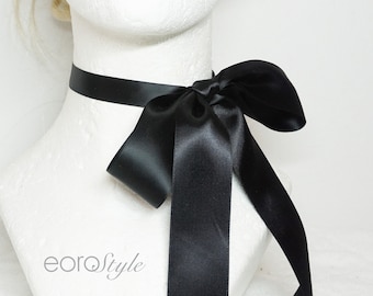 Black Bow Choker, Elegant Black Satin Ribbon Choker, Gothic Choker, Bridesmaid Necklace, Choker Necklace, Bridal Necklace, Victorian Choker