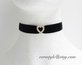 Velvet Choker, Black Velvet Choker, Gothic Choker, Heart Choker, Bridesmaid Necklace, Choker Necklace, Bridal Necklace, Victorian Necklace