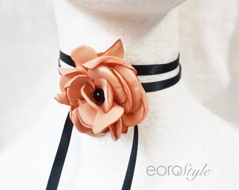 Light Brown Flower Choker Tie, Flower Choker, Boho Choker, Fabric Flower Choker, Bridal Jewelry, Bridesmaid Jewelry, Wedding Choker, Prom