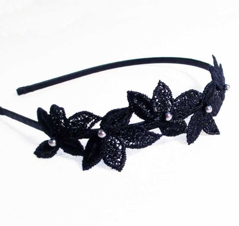 Black Headband, Black Lace Bridal Headband, Lace Headband, Bridal