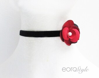 Faux Suede Rose Velvet Choker, Black Choker, White Flower Choker, Flower Choker, Bridal Jewelry, Bridesmaid Jewelry, Prom Necklace