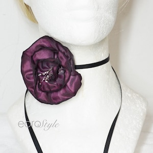 Purple Flower Choker Tie, Boho Choker, Flower Choker, Fabric Flower Choker, Bridal Jewelry, Bridesmaid Jewelry, Party Choker, Gift